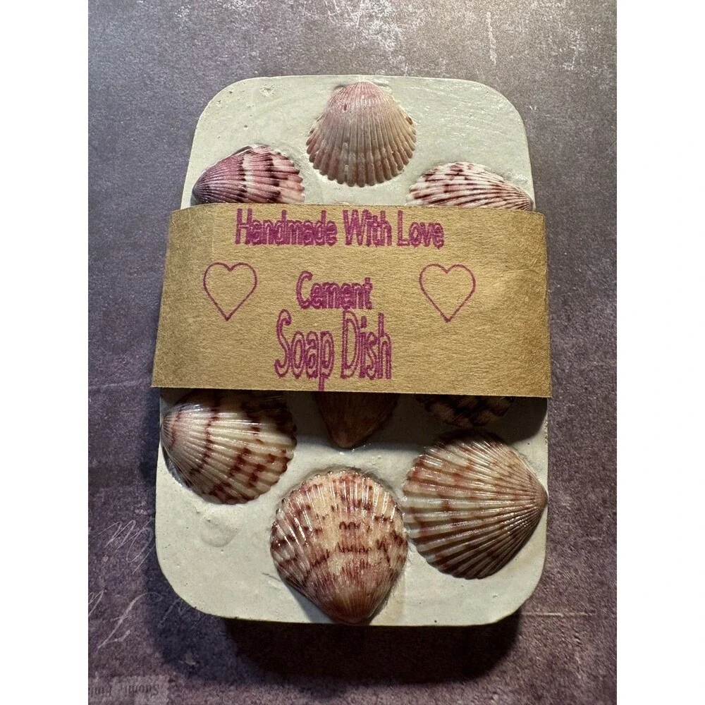 Handmade Soap Dish Cement Soap Holder Bathroom Kitchen Pink Sea Shells